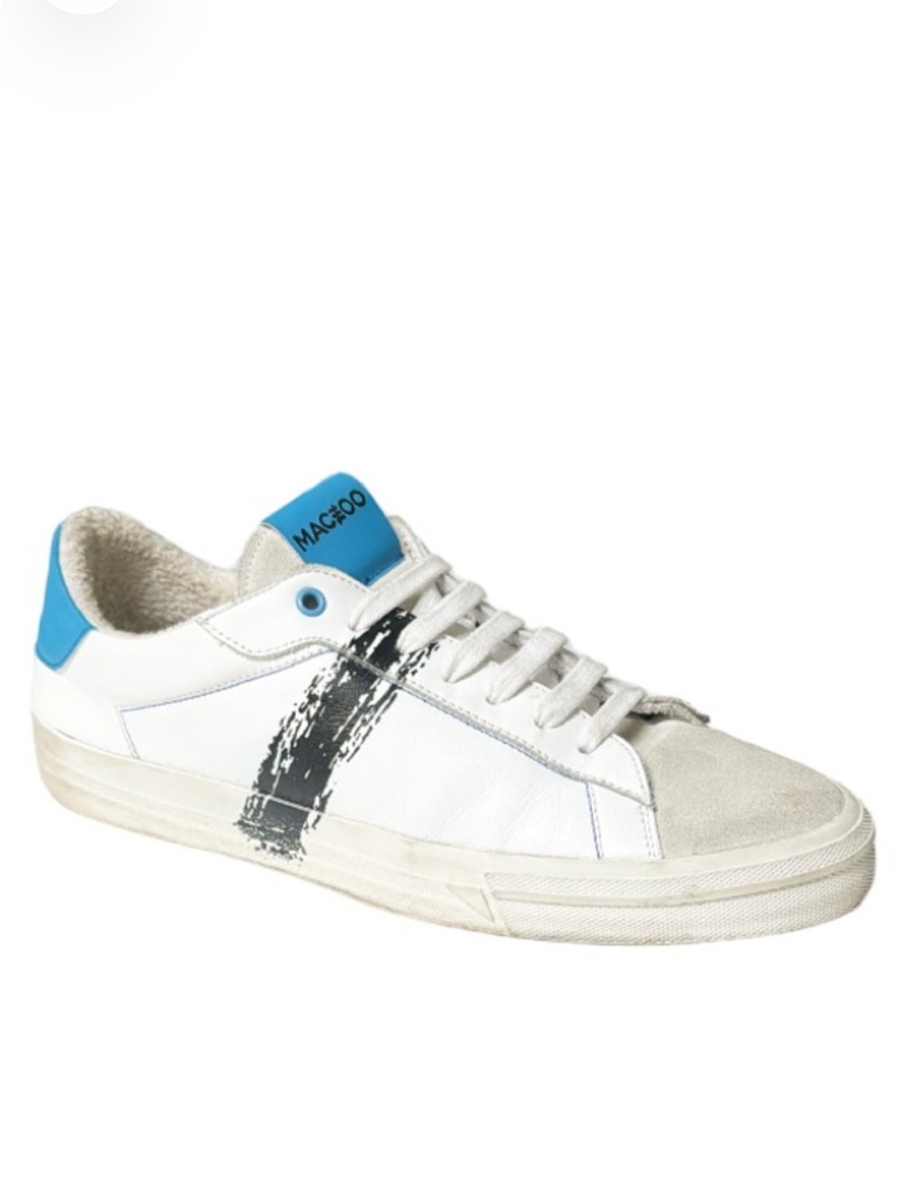 Maceoo Paris men’s white blue leather lace up style sneakers size 43/10